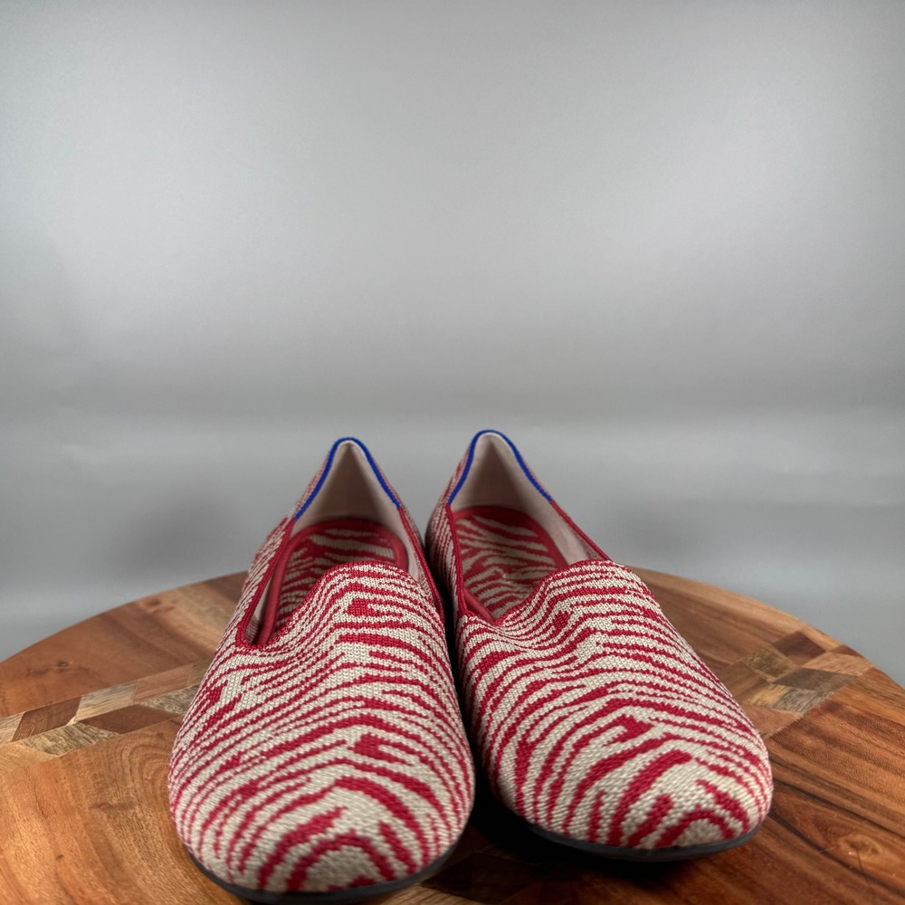 Rothys The Loafer Red Zebra Print Knit Slip On Shoes Womens 8.5 Sustainable - Picture 2 of 7